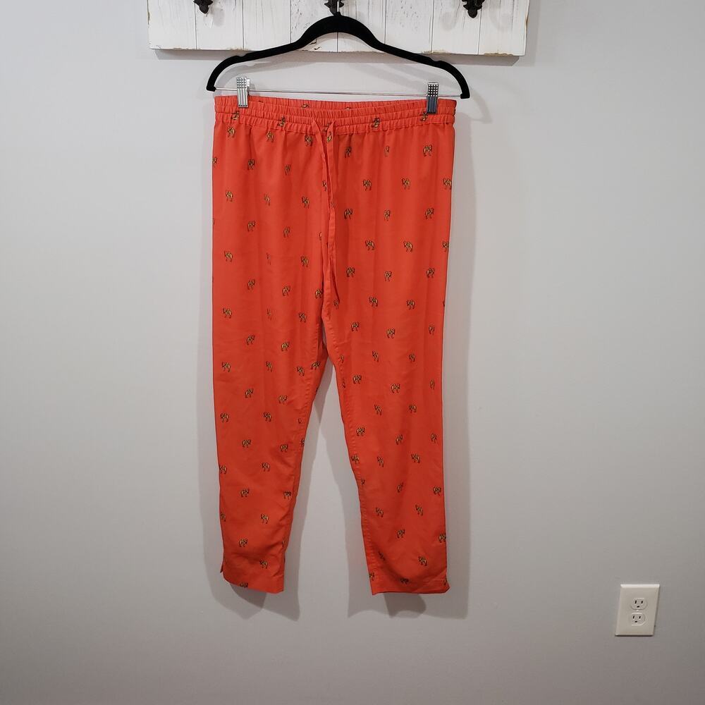 C Wonder Camel Print Drawstring Pants Womens M Orange Cropped Resort Casual